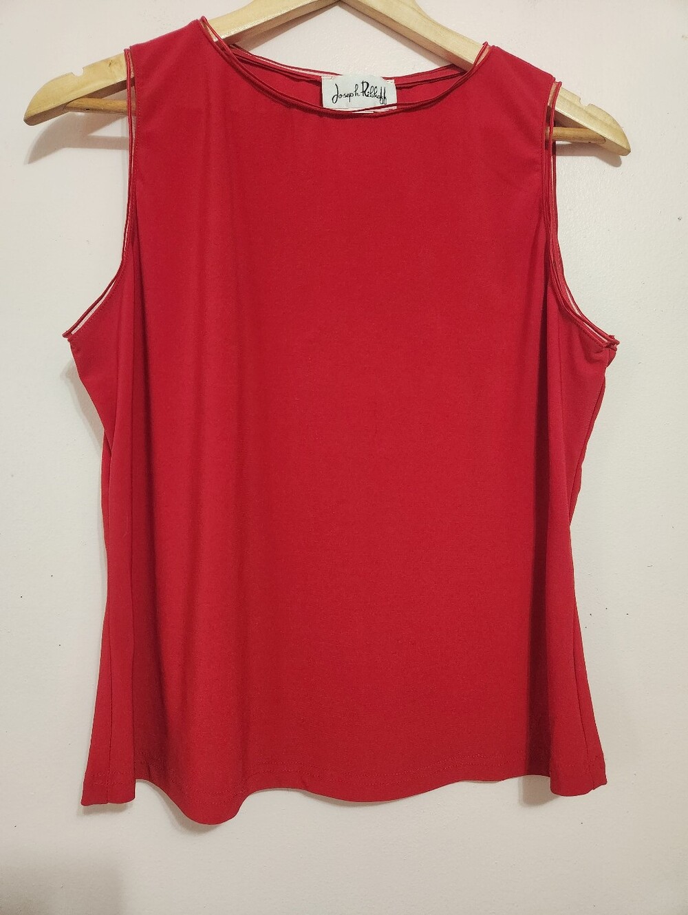 Joseph Ribkoff Red Sleeveless Tank Top Sheer Mesh Trim Y2K Vintage Size 14